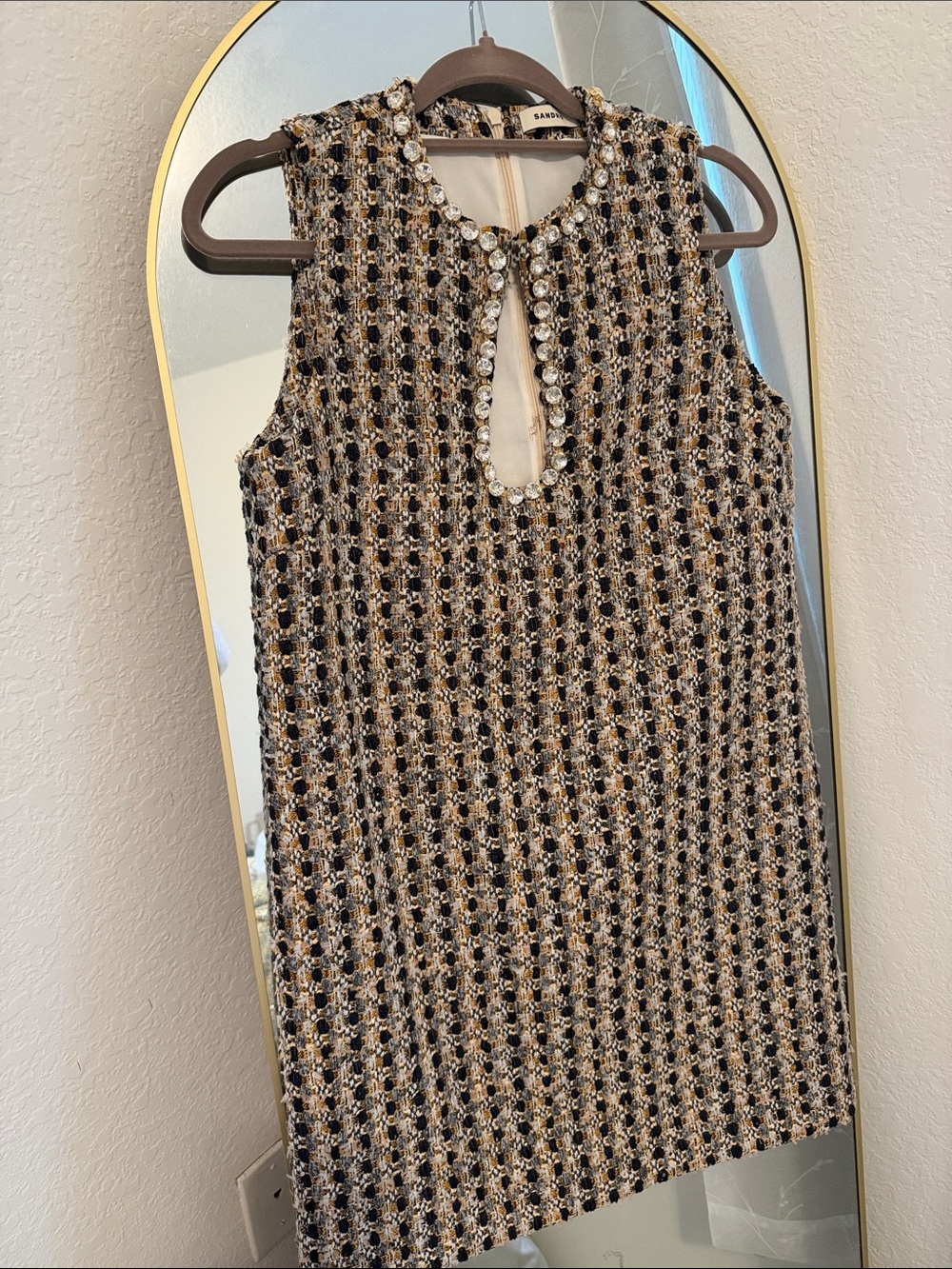 Sandro Embellished Tweed Shift Dress - Black & Gold